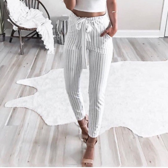 white high waisted tie pants